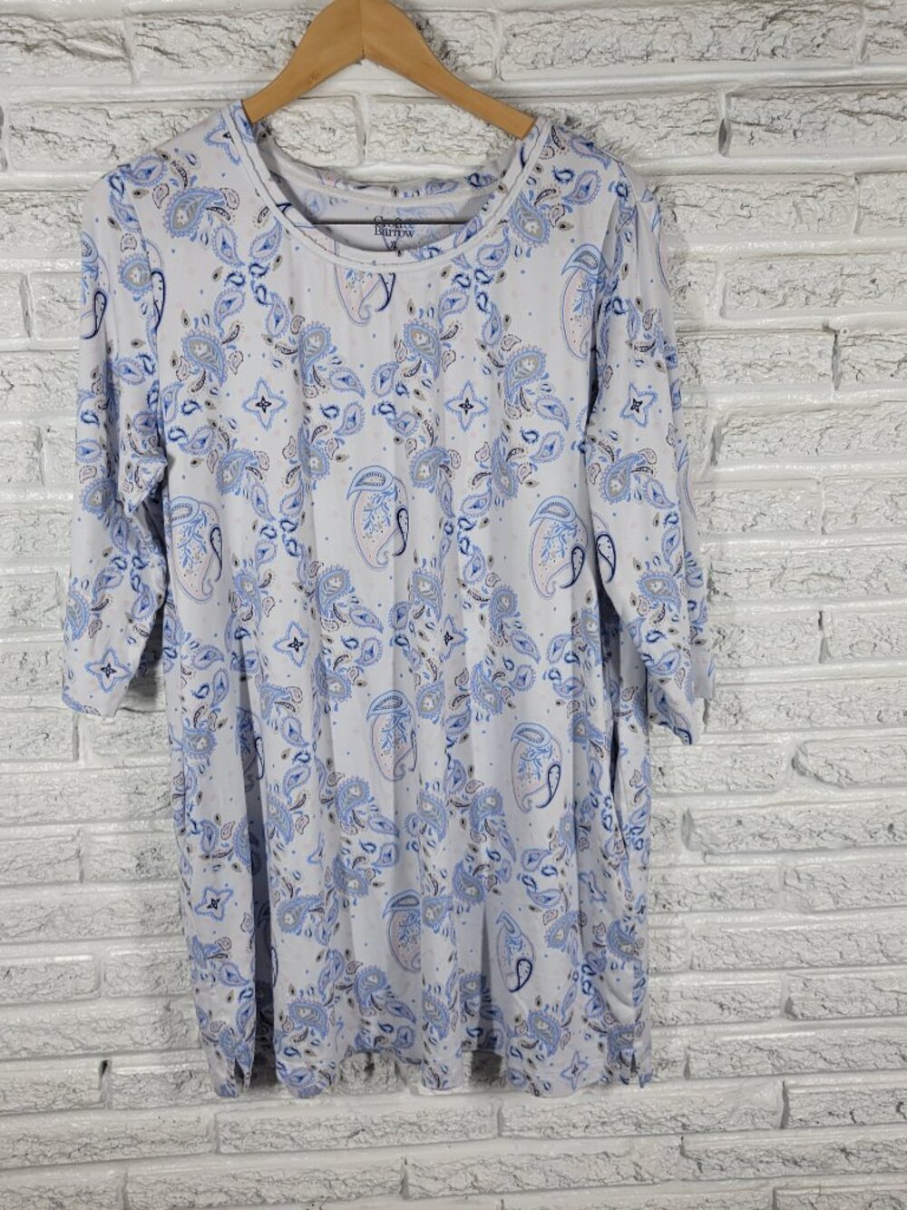 Croft & Barrow Paisley Pajama Top XL Blue Pink Crew Neck 3/4 Sleeve PAI21E